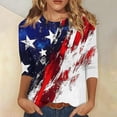 thumbnail image 2 of CONZONE 4Th Of July Womens Summer Tops 3/4 Sleeve Striped Star Graphic Independence Day T-Shirts For Women Crew Neck Patriotic 250Th Anniversary Womens T Shirts, 2 of 4