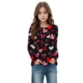thumbnail image 2 of Edvintorg Girls Long Sleeve Shirts Cute Valentine's Day Heart Printing Pullover Tops Tshirts Crewneck Dressy Casual Blouses Holiday Clothes 3-14 Years, 2 of 7