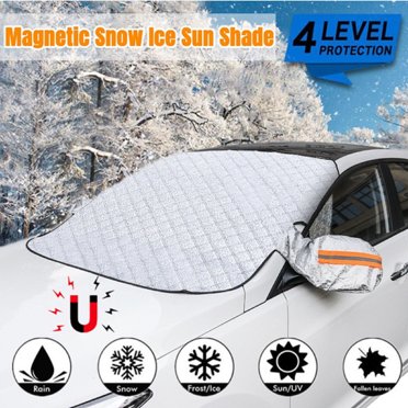 Car Windshield Snow Cover With Magnets - 5 Layer Frost Protector, Side Mirror Covers, Elastic Straps, Black