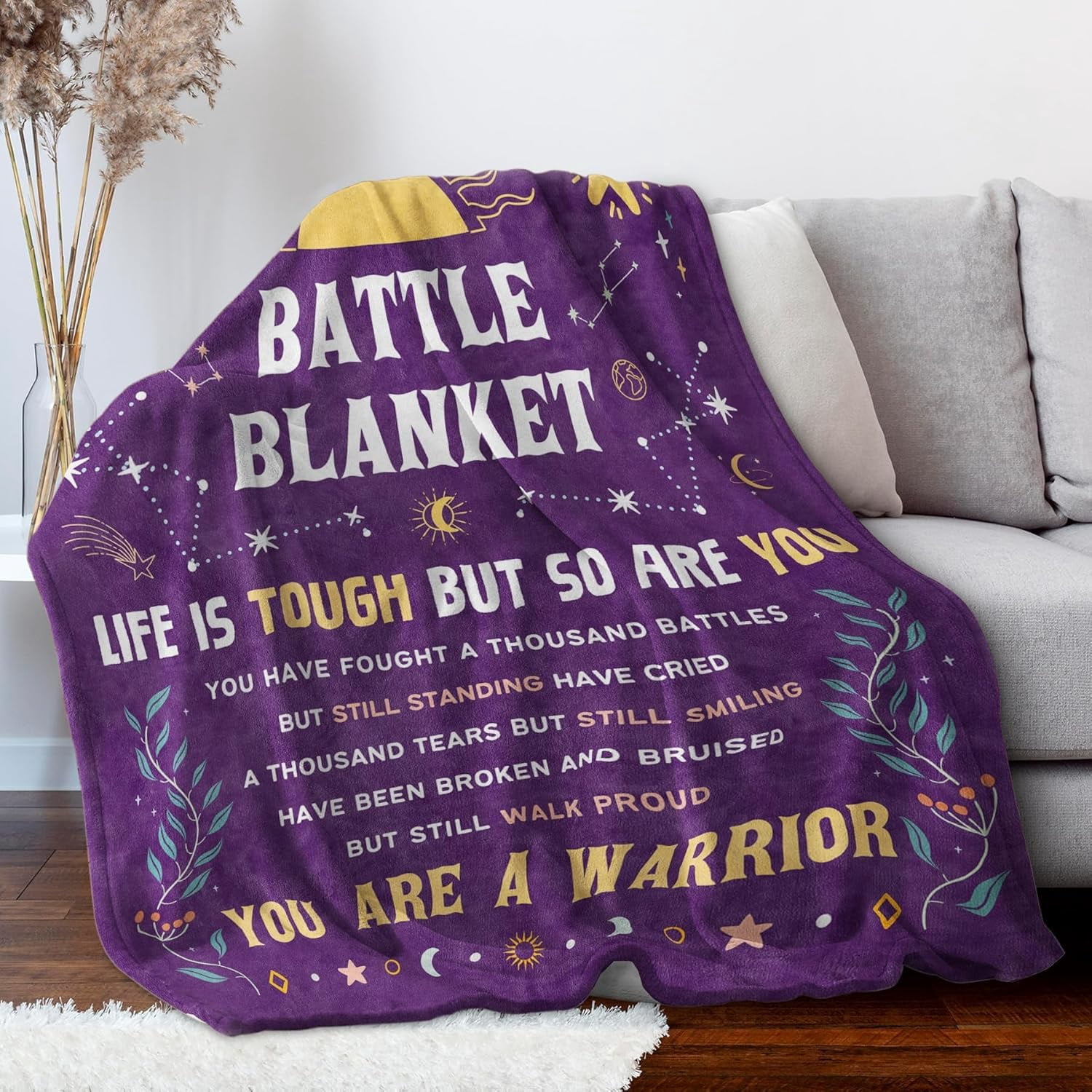 Cancer Care Gifts for Women, Get Well Soon Gifts Blanket for Her Him, Cancer Fighter Inspirational Quote Chemo Patient Gift - Meaningful Caring Message Battle Blanket