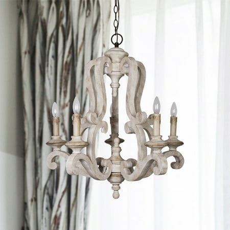 White Chandelier Bedroom Parrot Uncle Antique Wooden Candle Style Chandelier With Distressed Antique White Finish ()