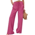 thumbnail image 2 of Lamiy Wide Leg Pants for Women Drawstring Elastic Waist Loose Casual Trousers with Pockets Summer Beach Vacation Flowy Pants,Hot Pink,XXL, 2 of 8