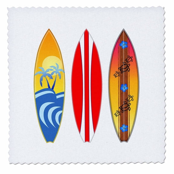 3dRose, Three vintage style surfboards for any surfer who loves the beach., 10x10 inch quilt square