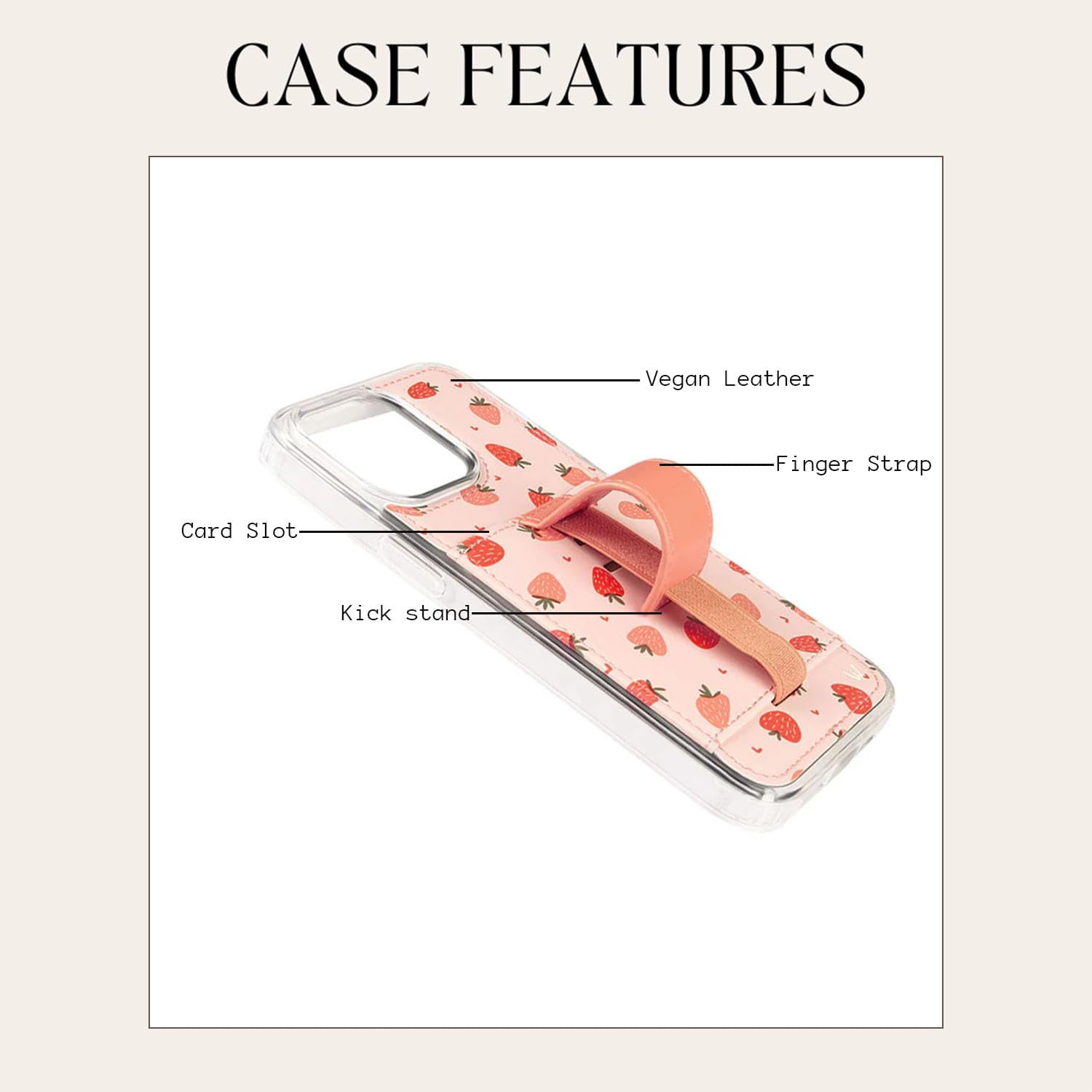 Walli Cases for iPhone 16 Pro Max Case Aesthetic Wallet Phone Case Card Holder, Securely Holds up to 2 Cards - Cute, Trendy Phone Cover for Women, fits iPhone 16 Pro Max, w/ Kickstand & Finger Strap