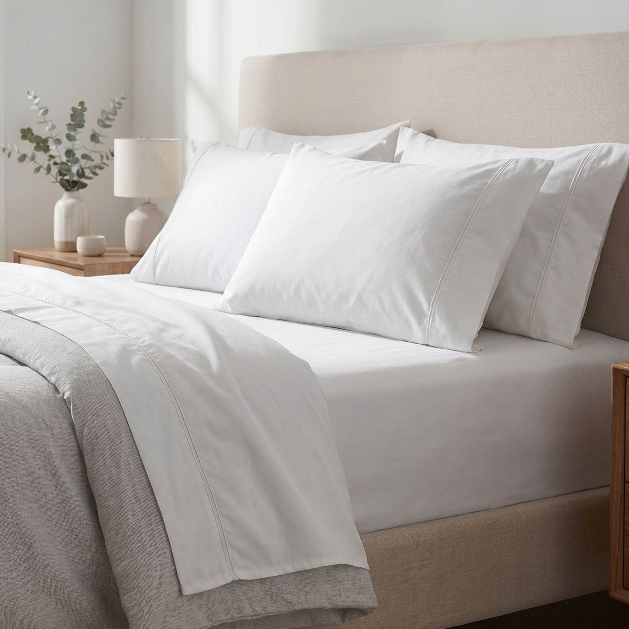 Omne Sleep 3-Piece White Microfiber Brushed Sheet Set, Twin-XL - Hypoallergenic, Deep Pocket, Ultra Soft