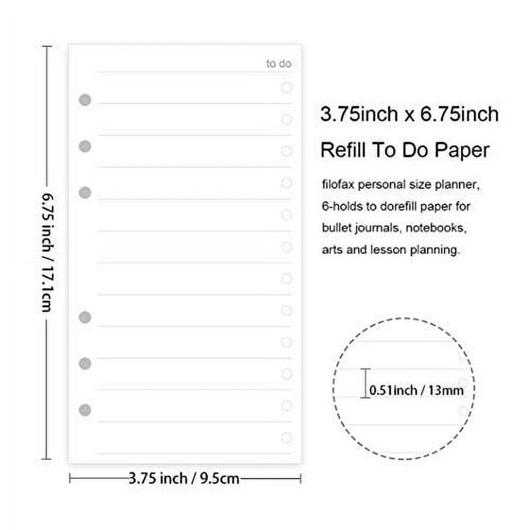 A6 To Do List Refills for Filofax Personal Size Planner/Binder, 6 Hole  Punched, 100 Sheets/200 Pages, To Do Planner with Check List Organizing,  100gsm, White, 3.74 x 6.73 Inch 