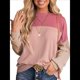 thumbnail image 1 of Moda para Mujer 2025, Camisetas Holgadas Informales de Punto con Cuello Redondo y Larga con Bloques de Color Rosa M, 1 of 10