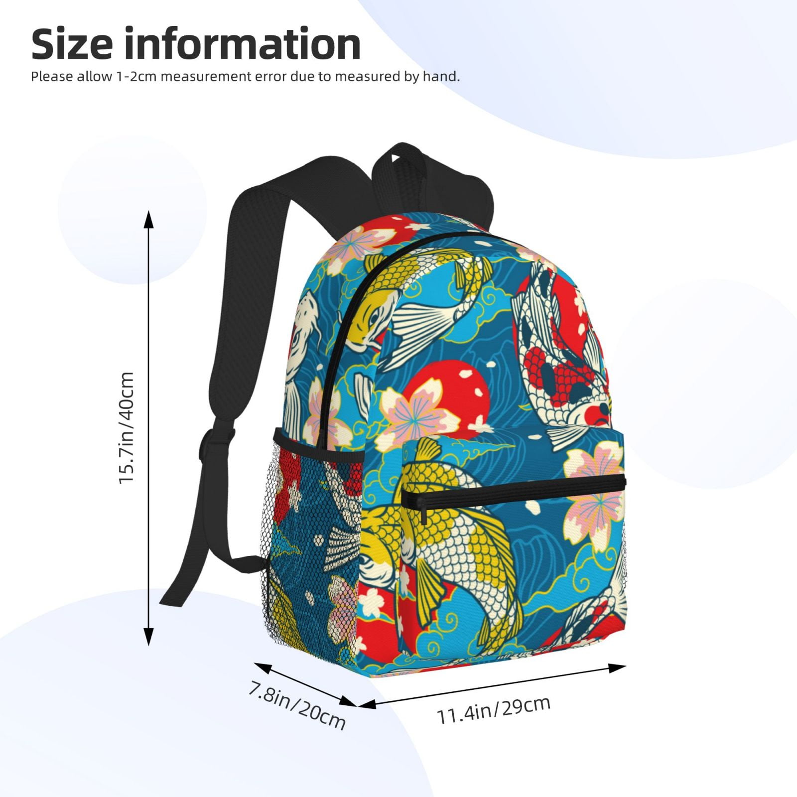 Gukieu Japanese Koi Print Backpack, Waterproof Backpack with Adjustable Shoulder Straps, Suitable for Campus, Business, Travel, Unisex