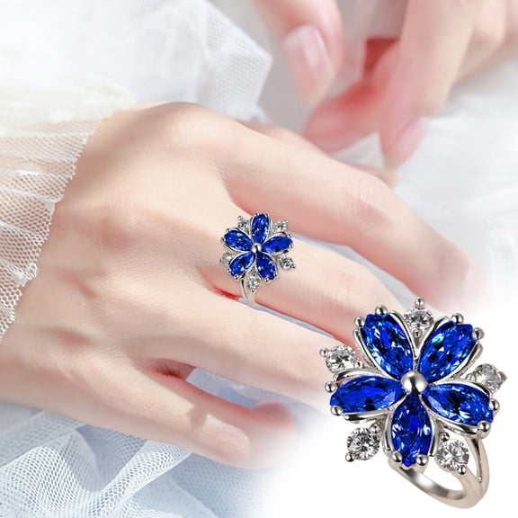 YYKihy Fashion Cubic Zirconia Flower Promise Ring Floral Wedding Engagement Anniversary Ring For For Women Plated