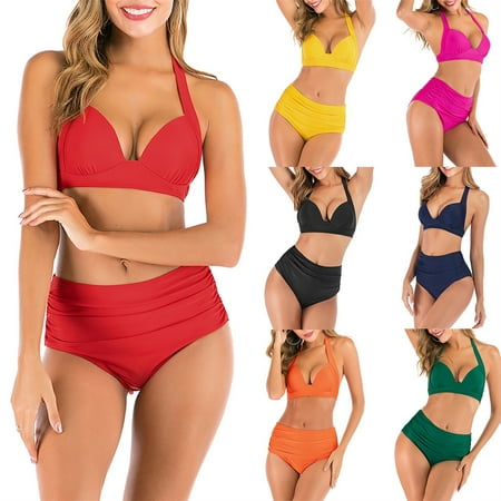 Abcnature Women s Bikini Swimsuits Sets  Thong Bikini Sets New Split Sexy Casual Solid Bikini Swimwear Bikini Sets for Women Black L