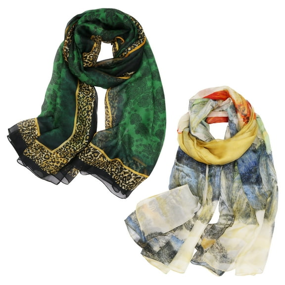 Curve Muse Print Floral Pattern Scarf Shawl Fashion Scarves Sunscreen Shawls-2 Pack-Pack H