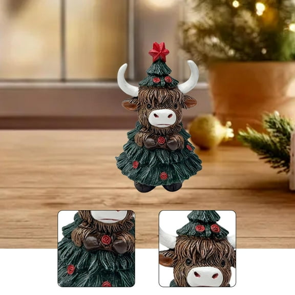 Sharprepublic Highland Cow Statue Accent Resin Christmas Decor for Indoor Home Living Room