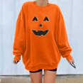 thumbnail image 2 of Chandails en Molleton Visage de Citrouille d'Halloween pour Femmes Manches Longues Surdimensionnées Col Rond Orange Pull Tops, 2 of 7