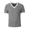 thumbnail image 3 of V Neck T-Shirt Men Knitted Ribbed Short Sleeve Casual Athletic Workout Pullover Tops Fathers Gift S-3XL, 3 of 8