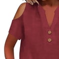 thumbnail image 6 of Women's Summer V Neck Off Shoulder Short Sleeve Top Tops Shirts Blouses Loose Fit Solid Color Plain Casual Daily Wear Vacation Beach Loungewear Fashion Essential Gift for Women, 6 of 8