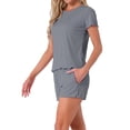 thumbnail image 4 of Conjunto de pijama para mujer INSPIRE CHIC de 2 piezas con camiseta de manga corta y pantalones cortos con volantes, con bolsillo, XS, gris, 4 of 6