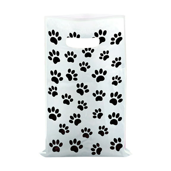 Dog Paw Gift Bags 10 pcs Bulk Pet Paw Puppy Print Plastic Treat Favor Candy Goodie Bags with Handle for Dog Birthday Party Decoration Supplies