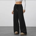 thumbnail image 6 of Tnhcen Women's High Waist Wide Leg Pants Solid Color Drawstring Waist Loose Fit Casual Trousers Nylon Spandex Soft Draping Straight Leg Joggers for Women Plus Size S-2XL, 6 of 8