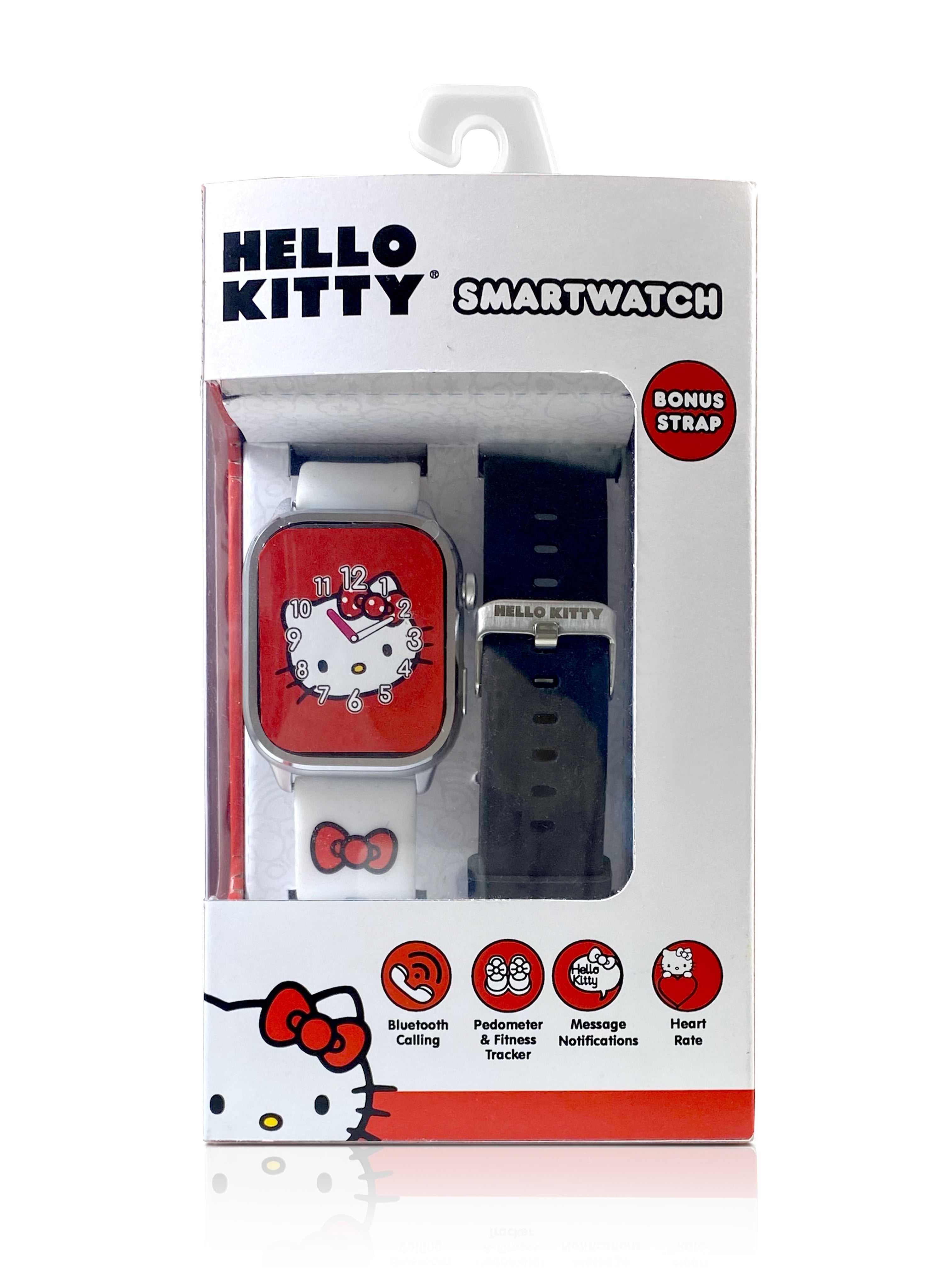 Hello Kitty iTime Digital Adult 46mm Smart Watch with White and Black Interchangeable Silicone Straps