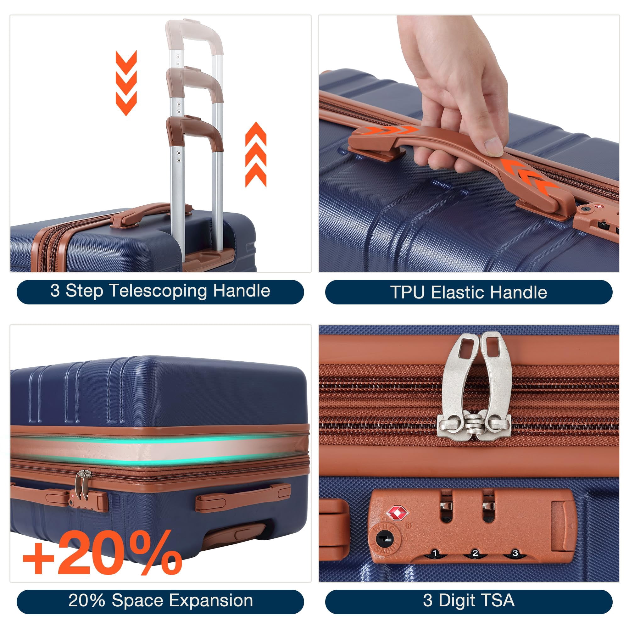 24" Expandable Hard Shell Carry On Luggage with No Noise Spinner Wheels, 77L ABS Hardside Carry On Suitcase with TSA Lock, Lightweight Hardshell Suitcase with Adjusts in 3 Stages for Trips, Vacations