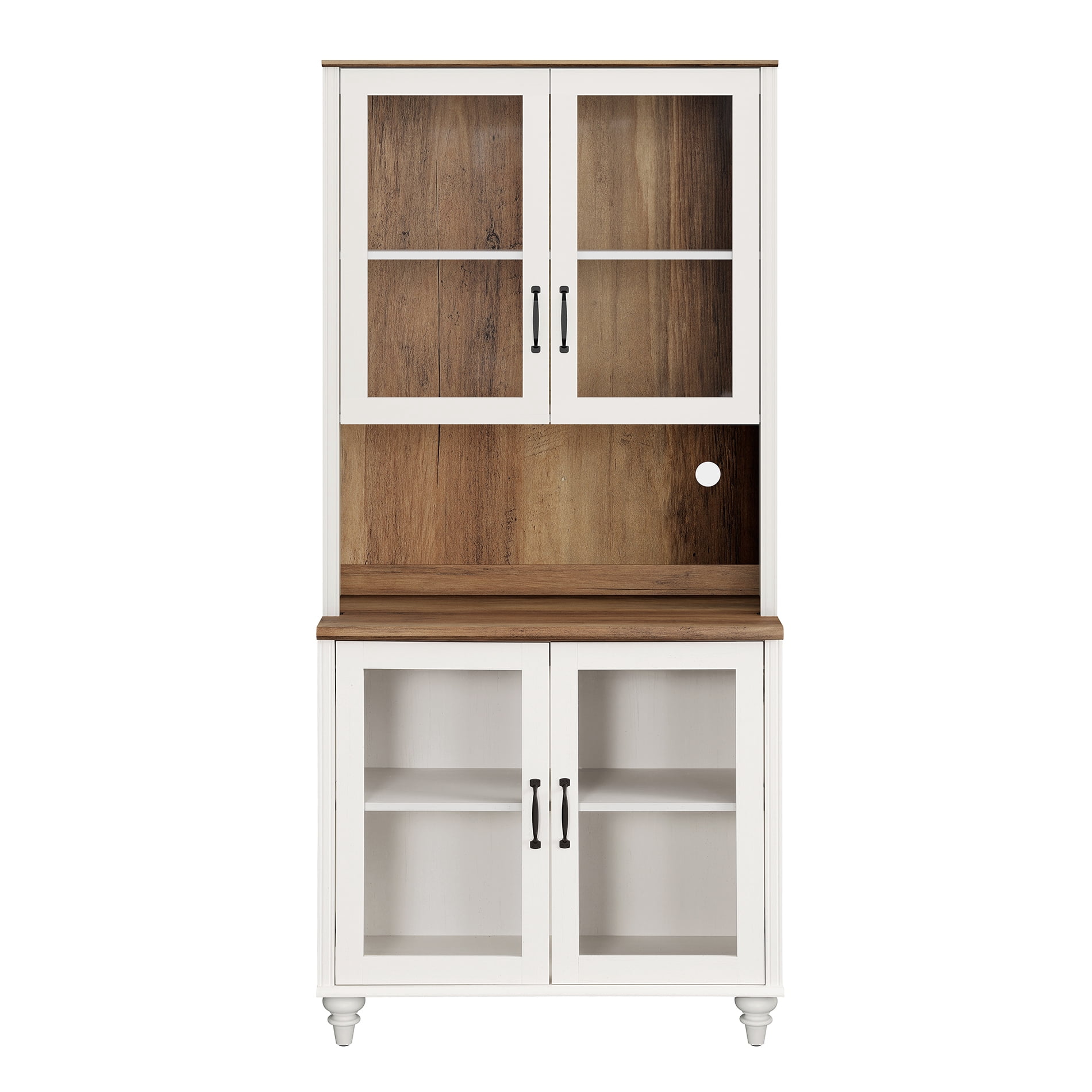 Sideboard Buffet Cabinet with Storage, Morden Bookcase with Adjustable Shelf and Glass Doors, Farmhouse Wooden Bookshelves for Living Room, Office, Study Room, Kitchen, White, 72" H