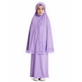 thumbnail image 3 of EnJoCho Kids Girls Abaya Musli𝗆 Full Cover Lace Hijab Dress Kaftan 𝖣ubai 𝖨slamic Prayer Eid Robe Maxi Skirt 2pcs Set Hijabi Modest Wear Childrens Outfit, 3 of 7