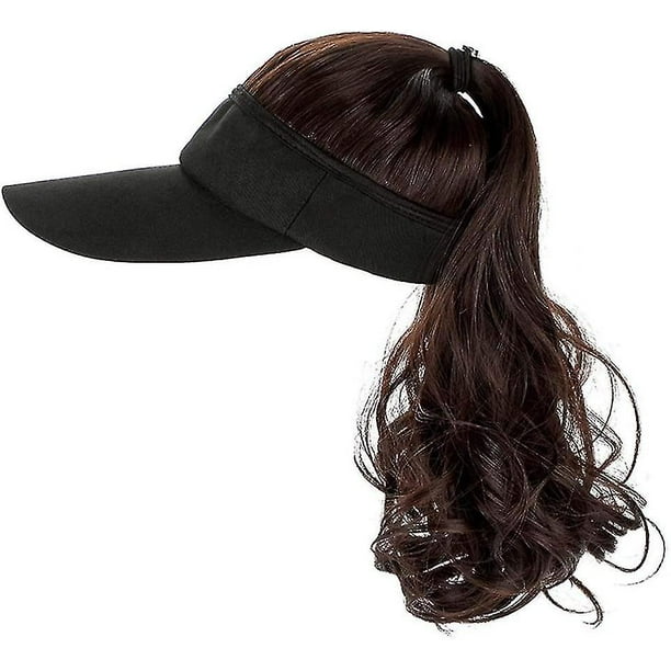 Sombrero al aire libre peluca sombrero con pelo cola de caballo peluca gorra de béisbol con pelo marrón negro