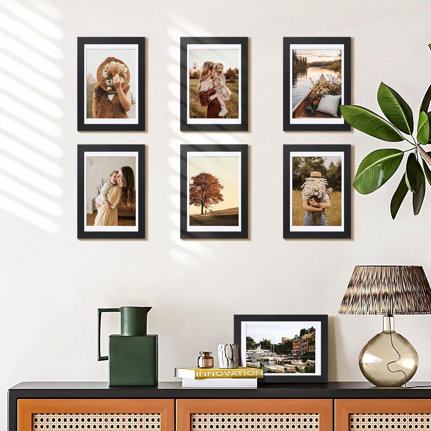 TAVENE 5 pack,4x6 Picture Frame, Black Frames Display Photo 4x6 without or 3.5x5 with Mat, Gallery Wall Frame Set, Tabletop Display or Wall (Black)