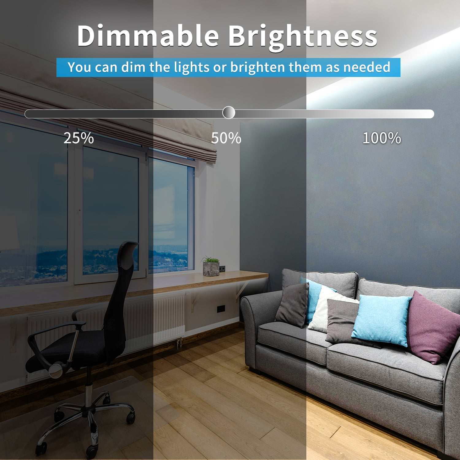 100ft COB LED Strip Lights DC 24V Dimmable 6000K White Flexible LED Tape Light for Bedroom, with Remote and app Control LED Tape Lights,for DIY Home Decoration