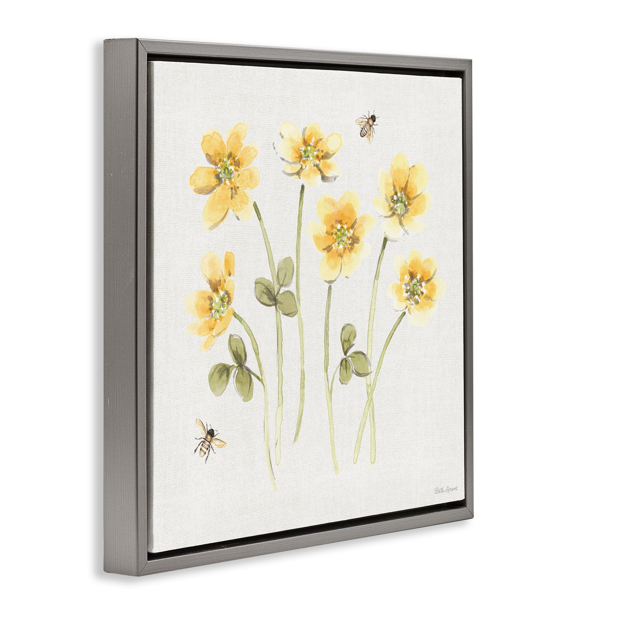 Stupell Industries Sweet Honey Wildflowers Gray Framed Floater Canvas Wall Art, design by Beth Grove