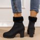 thumbnail image 5 of NECHOLOGY Botas Mujer Adulto Femenino Zapatos Botines para mujer Botas de cuero de moda para mujer con puños y tacón grueso con punta redonda de tamaño de otoño e invierno (Black, 6.5), 5 of 7