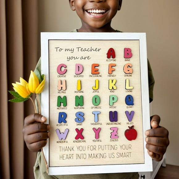 LSLJS Personalized Teacher Appreciation Gift Custom ABC Alphabet Teacher Sign Motivational Teacher Plaque Thank You for Putting Your Heart Into Making Us Smart Inspir, Home Deco