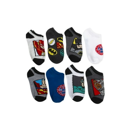 Licensed Justice League Boys' No Show Socks, 6+2 Bonus Pack