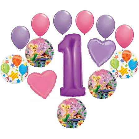 Tinkerbell Party Supplies 1st Sweet Birthday Wishes Balloon Bouquet Decorations - Purple 1