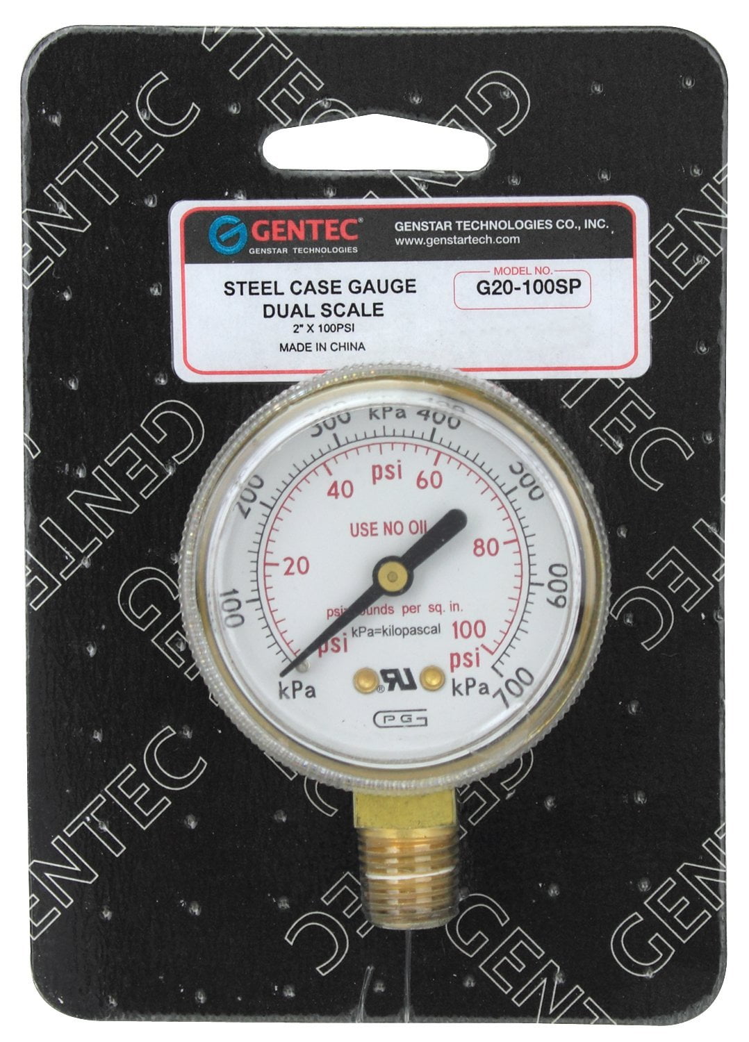 G20-100 GENTEC 2 inch Pressure Gauge 0-100 PSI