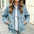 thumbnail image 2 of uublik Womens Denim Jacket Light Blue Casual Long Sleeve Zip Up Denim Jacket Fall Coat, 2 of 7