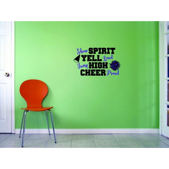 Custom Decals Show Spirit Yell Loud Jump High Cheer Proud Wall Art Size: 20 X 40 Inches Color: Black