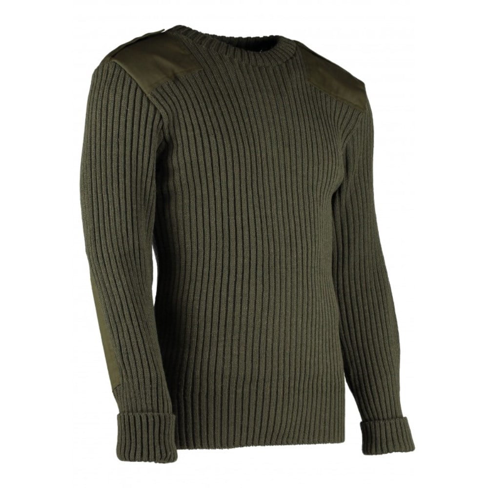 British Commando Sweater Woolly Pully CREW Neck with Epaulets - OLIVE ...