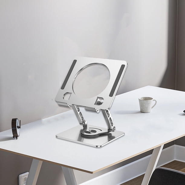 Soporte para tableta de aleación de aluminio con rotación de 360 grados y ajuste de ángulo infinito, placa trasera hueca para disipación de calor, antideslizante y de goma suave.