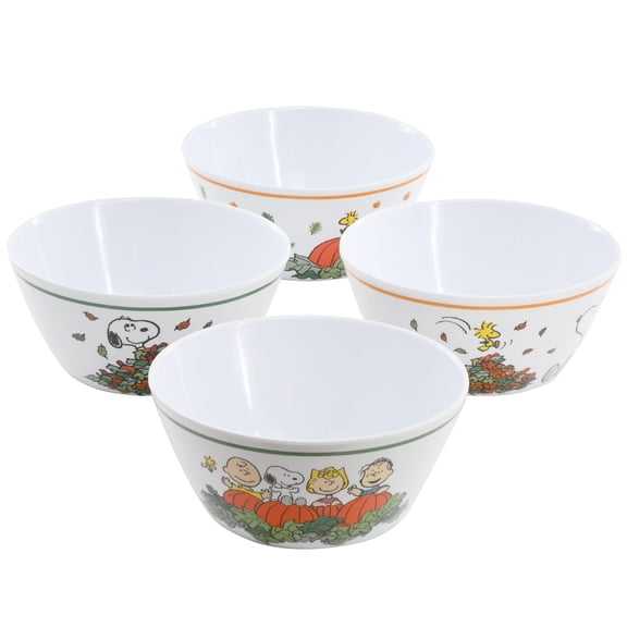 Peanuts Happy Fall 4 Piece 5.8 Inch Round Melamine Cereal Bowl Set in Assorted Designs