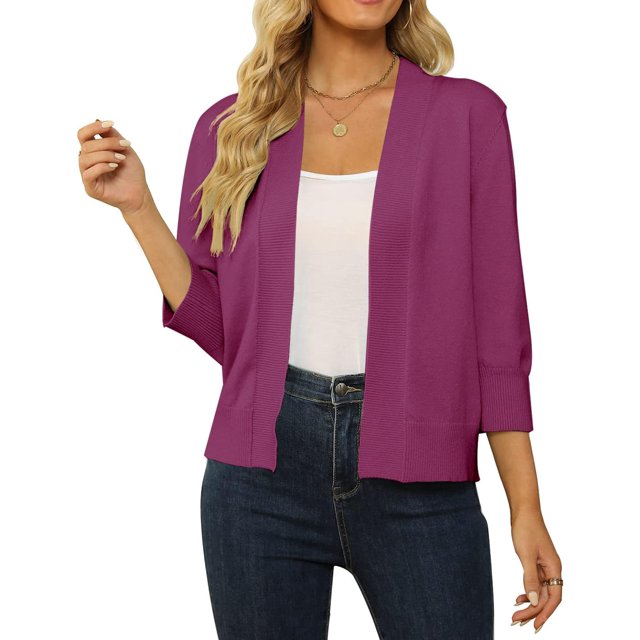 Shermia Cardigan Court à Manches 3/4 pour Femmes, Ouvert devant, Léger