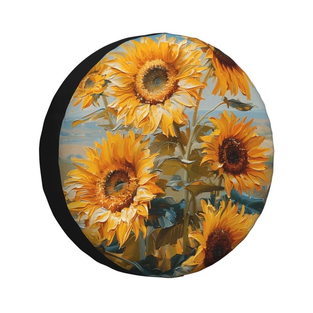Fotbe Sunflower Field Art Funda de Llanta de Repuesto con Estampado, Engrosada, Ajuste Universal para Jeep, Remolque, RV, SUV, Camión-14 inch