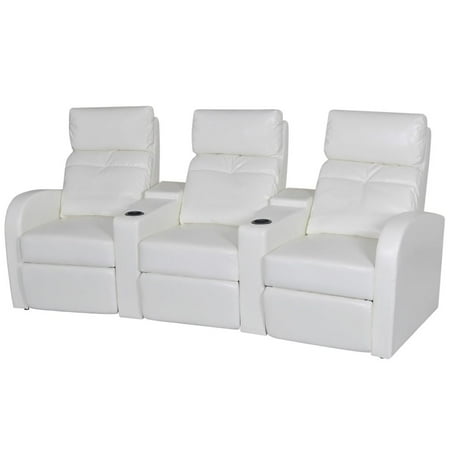 Walfront Artificial Leather Home Cinema Recliner Reclining Sofa 3 Seat White Walfront Artificial Leather Home Cinema Recliner Reclining Sofa 3 Seat White