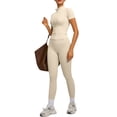 thumbnail image 2 of Women's 2 Piece Gym Set Short Sleeve Zip Up Activewear Top and Leggings, 2 of 9
