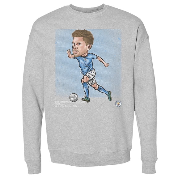 Men's 500 Level Kevin De Bruyne Heather Gray Manchester City Cartoon Player Pullover Crewneck Sweatshirt