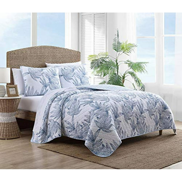 Tommy Bahama / Kayo Collection / Ensemble de Courtepointe - 100 % Coton - Douillet, Doux et Respirant - Réversible et de Poids Moyen pour Literie Toutes Saisons, Grand Lit/Grand, Bleu