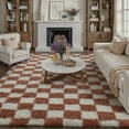 thumbnail image 4 of BERTHMEER 8'x10' Area Rugs for Living Room Bedroom Dinning Room Shag Modern Geometric Plush Pile Ultra-Soft Fluffy Checkered Large Rugs Carpets,Rose Red White, 4 of 4