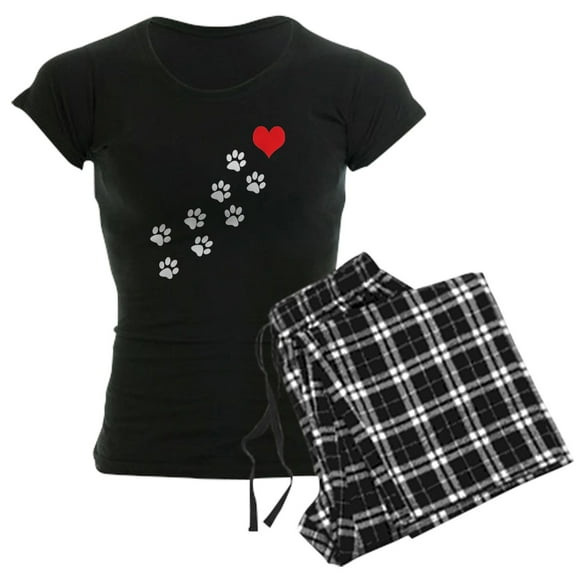 CafePress - Paw Prints To My Heart Women's Dark Pajamas - Women's Short Sleeve Print T-Shirt and Pants Dark Cotton Pajama Set