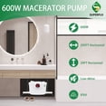 thumbnail image 2 of SUPERFLO 600W Macerator Pump, Macerator Sewerage Pump For Basement Toilet Pump System, Macerating Pump With 4 Water Inlets For Laundry, Sink, Shower, 2 of 8
