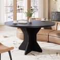 thumbnail image 3 of Round Dining Table for 4-6 People, 120cm Dining Room Table with Wooden Pedestal Base, Dinner Tables, Circle Kitchen Tables for Dining Room, Kitchen, Living Room (Table Only), 3 of 7